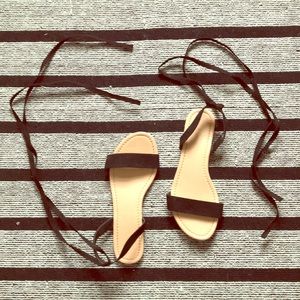 Black Tie-Up Sandals